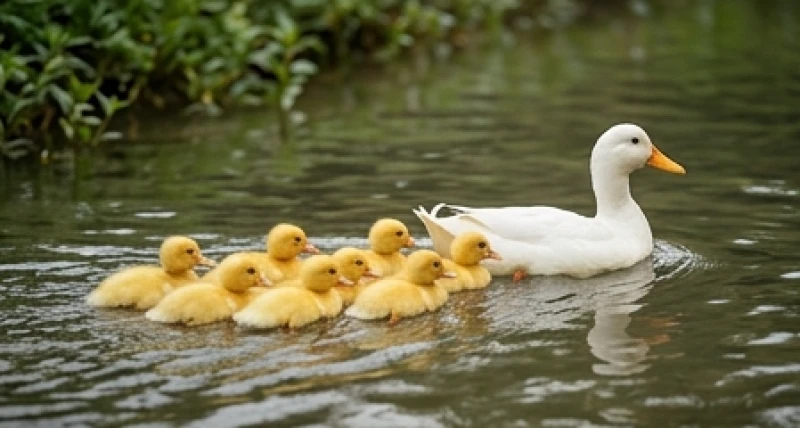 Mơ thấy vịt: Giải mã điềm báo tài lộc và bảng số may mắn 6 Đàn vịt con lông vàng ươm đang nối đuôi nhau ngoan ngoãn bơi theo vịt mẹ