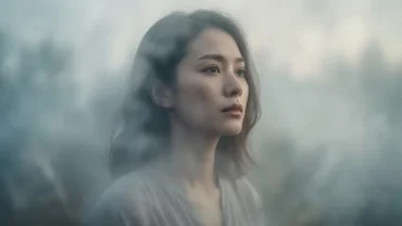 Người phụ nữ mang vẻ mặt suy tư trong không gian mờ ảo tượng trưng cho giấc mơ thấy đánh nhau với con gái