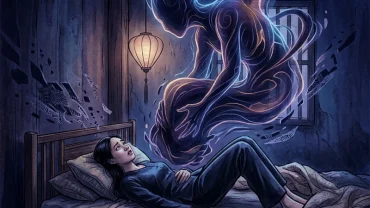 Hình ảnh mô phỏng trạng thái căng thẳng khi mơ thấy đánh nhau với ma trong giấc ngủ của người trẻ