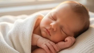 Trẻ sơ sinh say ngủ bình yên tượng trưng cho điềm báo tốt lành khi mơ thấy đẻ em bé