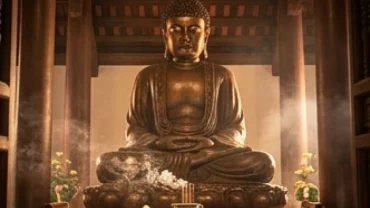 Bức tượng Phật Thích Ca uy nghi xuất hiện trong không gian chùa thanh tịnh khi mơ thấy đi chùa gặp tượng phật