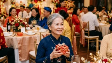 Hình ảnh minh họa cho những cảm xúc thường gặp khi mơ thấy đi đám cưới trong không gian tiệc hỷ truyền thống ấm cúng