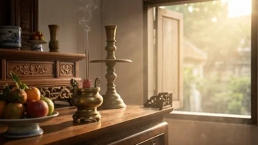 Khung cảnh tĩnh lặng thanh bình với lư hương truyền thống tỏa khói mỏng giải mã điềm báo mơ thấy đi đám ma