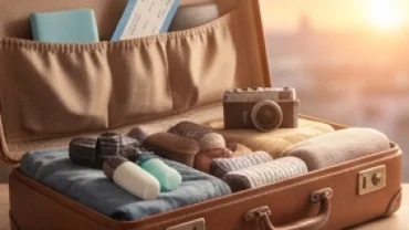 Cuốn hộ chiếu và chiếc vali hành lý chuẩn bị cho giấc mơ thấy đi Mỹ