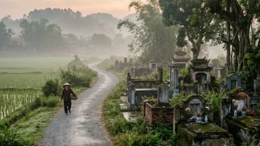 Hình ảnh minh họa về ý nghĩa tâm linh và tâm lý khi mơ thấy đi ngang nghĩa địa trong văn hóa phong thủy