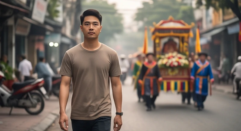 Mơ thấy đám ma người lạ: Giải mã theo bối cảnh và cảm xúc 3 Người đi bộ lướt qua một đám tang trên đường phố thể hiện sự trút bỏ hoàn toàn những gánh nặng quá khứ