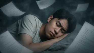 Người phụ nữ trằn trọc trong giấc mơ thấy đi thi với vẻ mặt đầy lo âu và căng thẳng