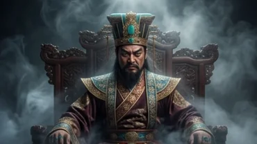 Vị chúa tể cõi âm uy nghiêm ngồi trên ngai vàng quyền lực đại diện cho giấc mơ thấy diêm vương