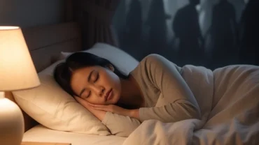 Người phụ nữ Việt Nam mộng mơ thấy đông người xung quanh trong không gian siêu thực mờ ảo