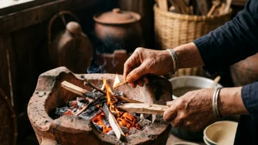 Bàn tay cẩn thận nhóm lên ngọn lửa ấm áp minh họa cho giấc mơ thấy đốt lửa mang đến nguồn năng lượng tích cực