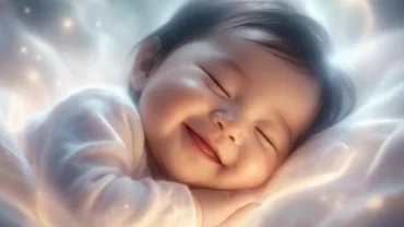 Bé gái mỉm cười rạng rỡ trong không gian ánh sáng mờ ảo đại diện cho giấc mơ thấy em bé gái