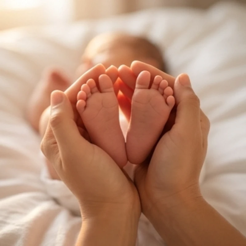 Mơ Thấy Đẻ Em Bé: Giải Mã Điềm Báo Chi Tiết & Sổ Mơ Tài Lộc 1 Đôi bàn tay ân cần ôm lấy chân trẻ sơ sinh thể hiện điềm báo khi mơ thấy đẻ em bé