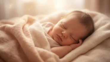 Em bé sơ sinh say giấc trong lớp chăn mềm mại, tượng trưng cho những điềm báo tốt lành từ giấc mơ thấy em bé sơ sinh