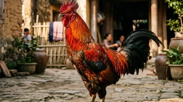 Hình ảnh chiến kê oai vệ phản ánh những điềm báo phong thủy và ý nghĩa tâm linh khi mơ thấy gà chọi trong cuộc sống