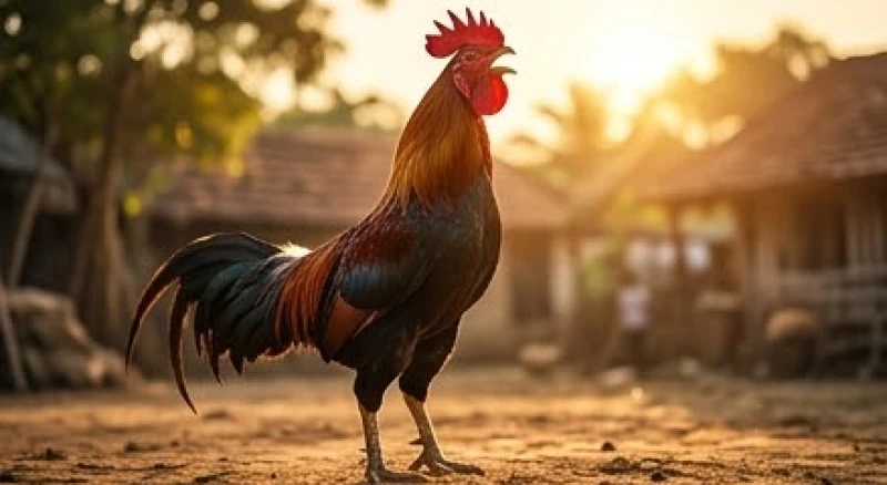 Con gà chọi vươn cao chiếc cổ gáy vang lừng sau khi vừa đánh bại đối thủ trên sân đấu