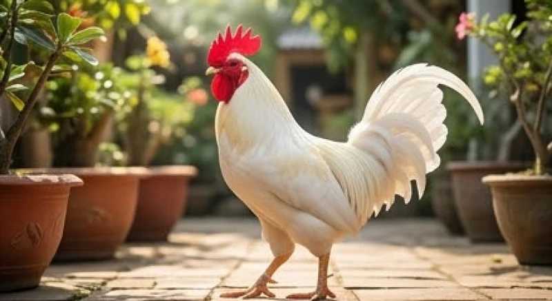 Con gà trống có bộ lông trắng muốt tượng trưng cho sự minh bạch và quý nhân phù trợ trong công việc