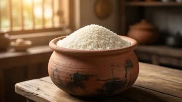 Hũ gạo trắng ngần đầy ắp trong gian bếp mộc mạc tượng trưng cho điềm báo cát tường khi mơ thấy gạo