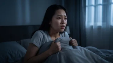 Người phụ nữ choàng tỉnh giấc với khuôn mặt lo âu sau khi mơ thấy gãy răng trong đêm