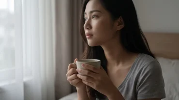 Người phụ nữ trầm ngâm bên cửa sổ khi vừa thức giấc sau giấc mơ thấy giết mèo