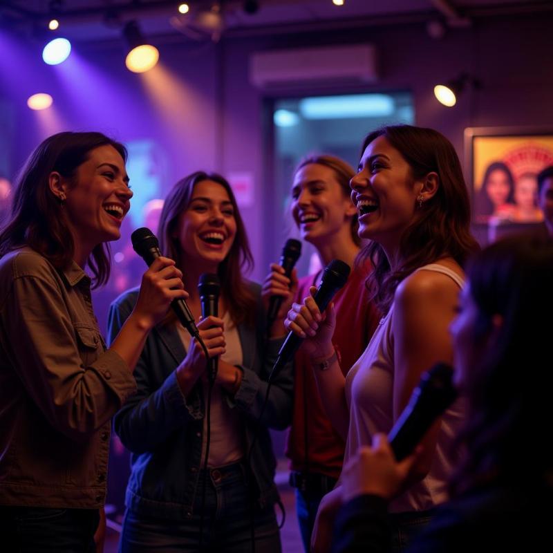 Cười rạng rỡ hát karaoke cùng bạn bè