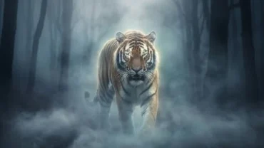 Con hổ khổng lồ gầm thét trong sương mù đại diện cho giấc mơ thấy hổ đuổi