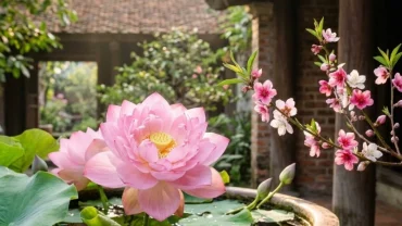 Hình ảnh minh họa ý nghĩa tâm lý và phong thủy khi bạn nằm mơ thấy hoa màu hồng nở rộ trong không gian yên tĩnh