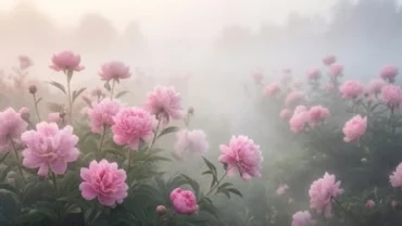 Giấc mơ thấy hoa màu hồng rực rỡ nở rộ trong không gian sương khói huyền ảo