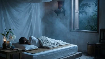 Người mất ngủ đang bồn chồn lo âu sau khi mơ thấy hồn ma giữa đêm khuya thanh vắng