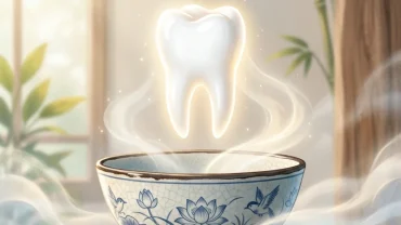 Mô hình răng sứ trắng sáng tỏa hào quang nghệ thuật thể hiện điềm báo tâm linh khi mơ thấy làm răng