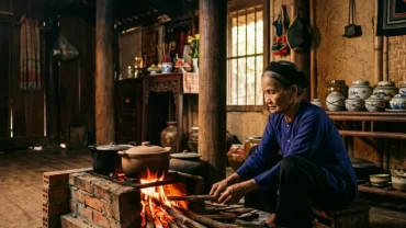 Hình ảnh ngọn lửa rực rỡ lan tỏa trong ngôi nhà truyền thống Việt Nam mang điềm báo khi mơ thấy lửa cháy lan