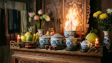 Không gian thờ cúng thiêng liêng của người Việt gợi nhắc đến ý nghĩa điềm báo khi mơ thấy lửa cháy trên bàn thờ