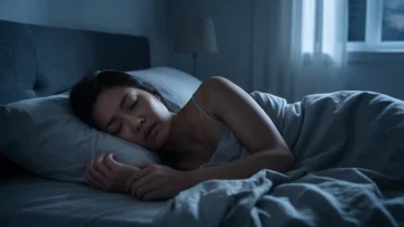 Người trằn trọc ngủ trên giường với biểu cảm lo âu khi mơ thấy mất trộm tài sản