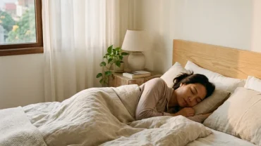 Hình ảnh người phụ nữ đang thư giãn và giải tỏa áp lực tâm lý sau khi mơ thấy máu kinh nguyệt của người khác
