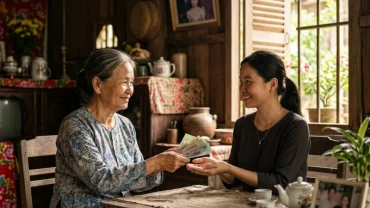 Hình ảnh minh họa điềm báo tài lộc và tâm linh khi mơ thấy mẹ cho tiền trong văn hóa gia đình Việt Nam