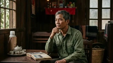 Hình ảnh người đàn ông Việt Nam trầm tư suy nghĩ sau khi mơ thấy mẹ vợ chết do áp lực cuộc sống