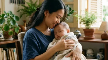 Hình ảnh người mẹ ấm áp ôm bé gái sơ sinh trong lòng gợi liên tưởng đến điềm báo khi mơ thấy mình có con gái
