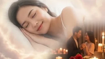 Cô gái mỉm cười rạng rỡ khi mơ thấy mình được cầu hôn dưới ánh nến lung linh và hoa hồng