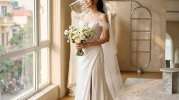 Hình ảnh cô dâu xinh đẹp trong chiếc váy cưới màu trắng lộng lẫy phản ánh điềm báo tâm lý khi mơ thấy mình mặc váy cưới