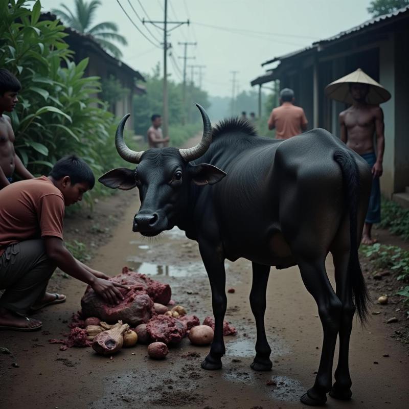 Mơ thấy mổ thịt trâu ốm yếu