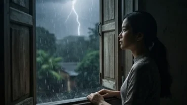 Cơn mưa bão sấm sét dữ dội ngoài cửa sổ được nhìn qua lăng kính tiềm thức khi nằm mơ thấy mưa bão lúc ngủ