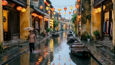 Khung cảnh ngập lụt mang màu sắc huyền bí thể hiện ý nghĩa tâm linh khi mơ thấy mưa ngập nước
