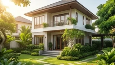 Ngôi nhà khang trang hiện đại với sân vườn xanh mát đại diện cho điềm báo cát tường khi mơ thấy mua nhà