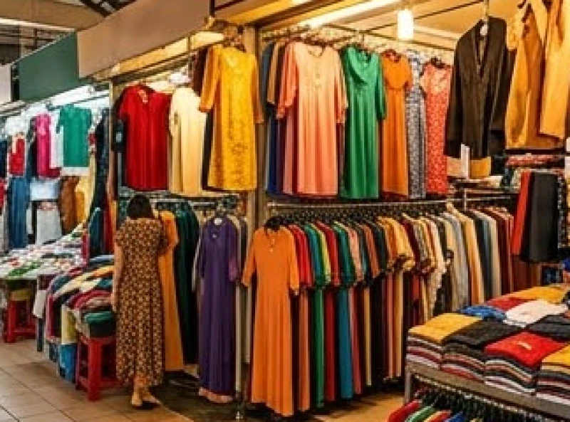 Mơ thấy đi chợ: Giải mã điềm báo tài lộc & bộ số may mắn 5 Gian hàng quần áo thời trang đầy màu sắc được treo ngăn nắp tại một khu chợ truyền thống