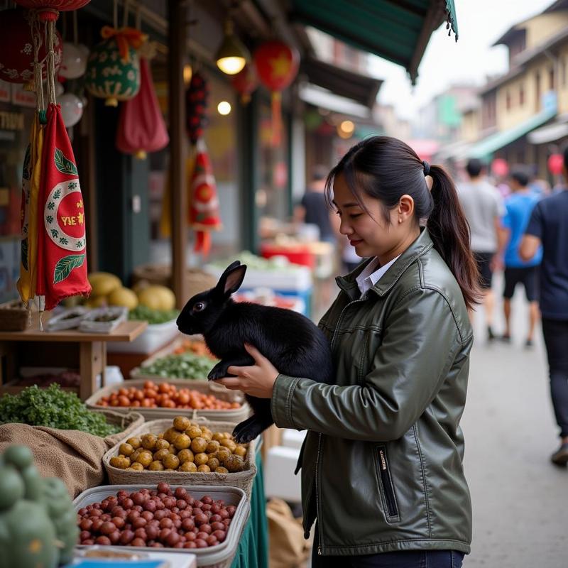 Mơ thấy mua thỏ đen trong chợ