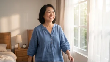 Người bệnh đang tươi cười khỏe mạnh bước đi trong ánh nắng ban mai ấm áp