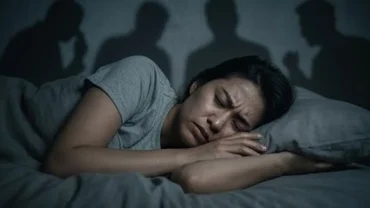 Người đàn ông trằn trọc lo âu trong giấc ngủ vì áp lực tài chính và mơ thấy người đòi nợ mình