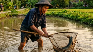 Hình ảnh minh họa điềm báo khi bạn nằm mơ thấy người khác bắt cá lóc dưới ao sâu và những lưu ý về tài lộc
