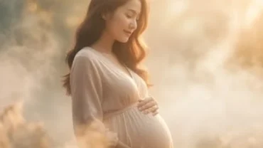 Người phụ nữ mang thai toát lên vẻ rạng rỡ bình yên trong không gian mờ ảo của giấc mơ thấy người khác có thai