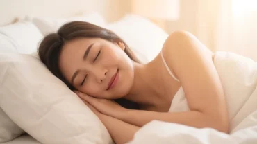 Người phụ nữ ngủ say với nụ cười nhẹ nhàng trên môi khi mơ thấy người khác hôn má mình mang lại niềm vui