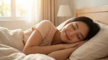 Cô gái trẻ người Việt mỉm cười hạnh phúc khi ngủ, tượng trưng cho giấc mơ thấy người mình thích cũng thích mình